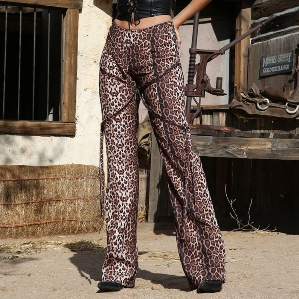 I.AM.GIA Synopsis High Rise Leopard Print Straight Leg Pants Size Medium